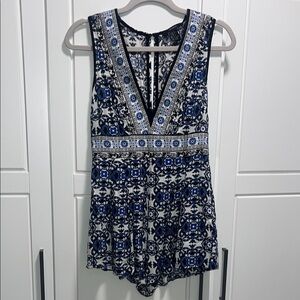 Blue and Black Patterned Romper